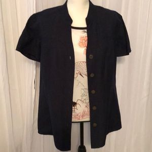 Talbots Navy Linen Top Size 14.